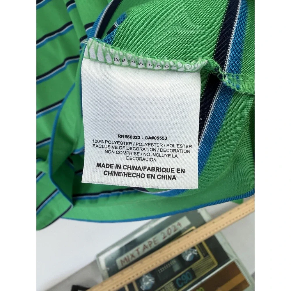 Nike Golf Dri-Fit Polo Shirt Green Blue Striped Performance Mens XXL